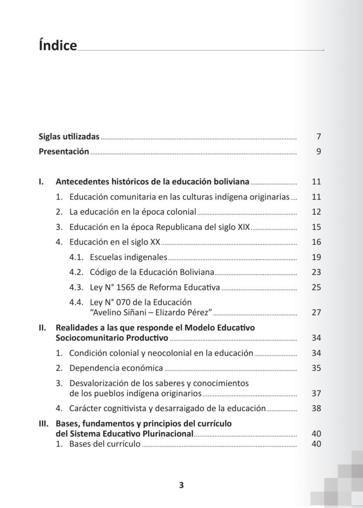 Índice de Currículo Base Del Sistema Educativo Plurinacional (MINEDU) PDF