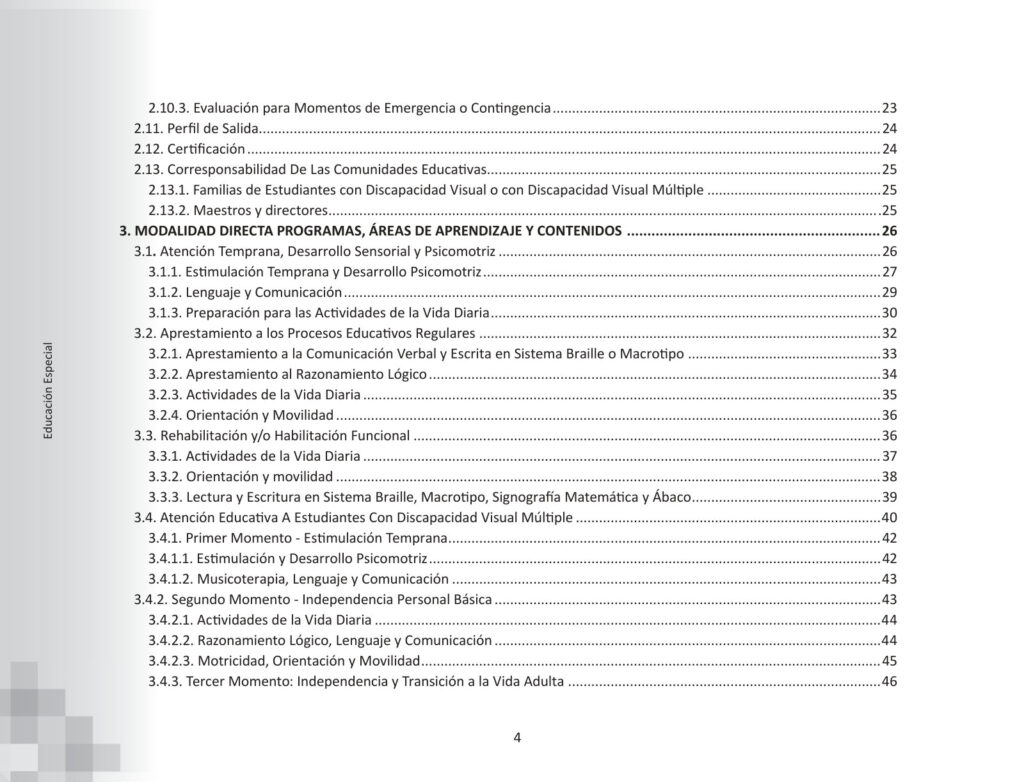 Currículo Específico para la Atención Educativa de Estudiantes con Discapacidad Visual (MINEDU) PDF 4 Índice de Currículo Específico para la Atención Educativa de Estudiantes con Discapacidad Visual (MINEDU) PDF (2)