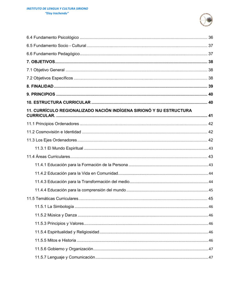 Currículo Regionalizado de la Nación Indígena SIRIONO (MINEDU) PDF 5 Índice de Currículo Regionalizado de la Nación Indígena SIRIONO (MINEDU) PDF (3)