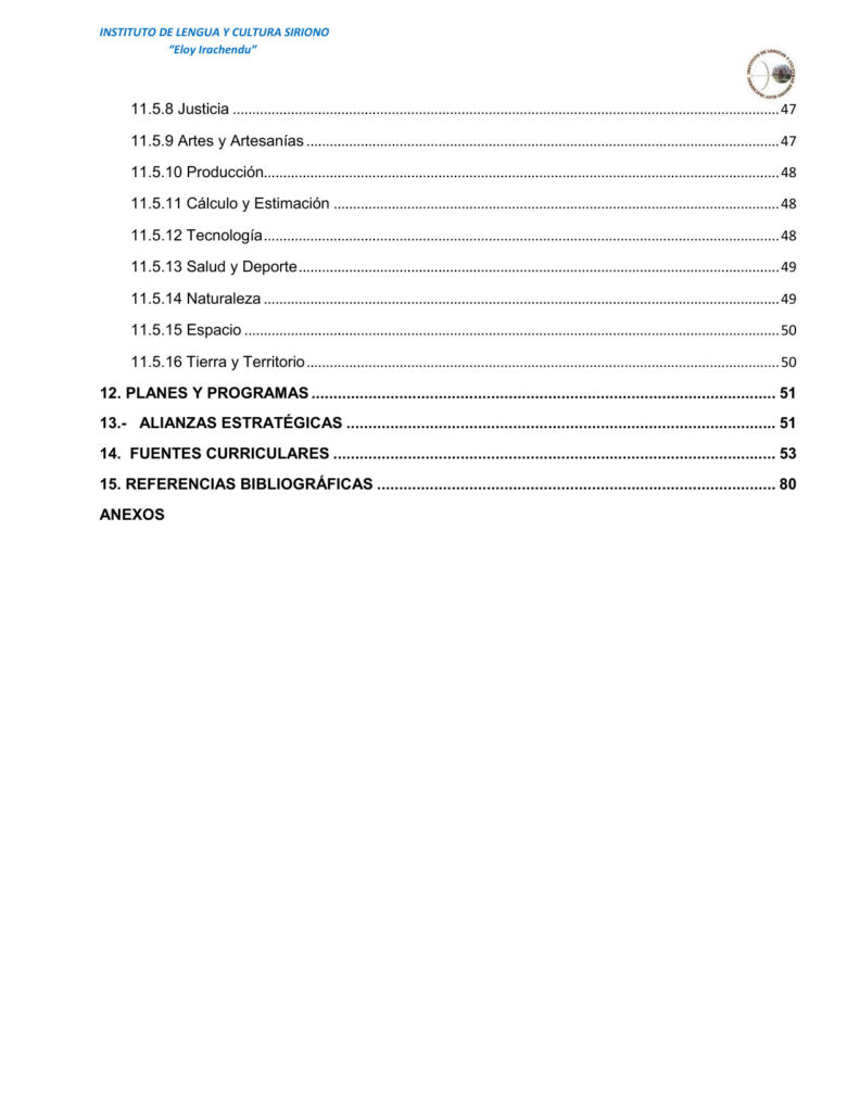 Currículo Regionalizado de la Nación Indígena SIRIONO (MINEDU) PDF 6 Índice de Currículo Regionalizado de la Nación Indígena SIRIONO (MINEDU) PDF (4)