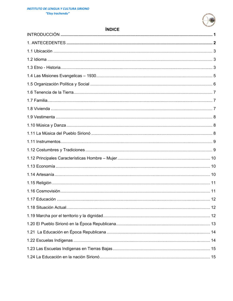 Currículo Regionalizado de la Nación Indígena SIRIONO (MINEDU) PDF 3 Índice de Currículo Regionalizado de la Nación Indígena SIRIONO (MINEDU) PDF