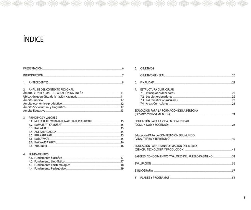 Índice de Currículo Regionalizado de la Nación KABINEÑA (MINEDU) PDF
