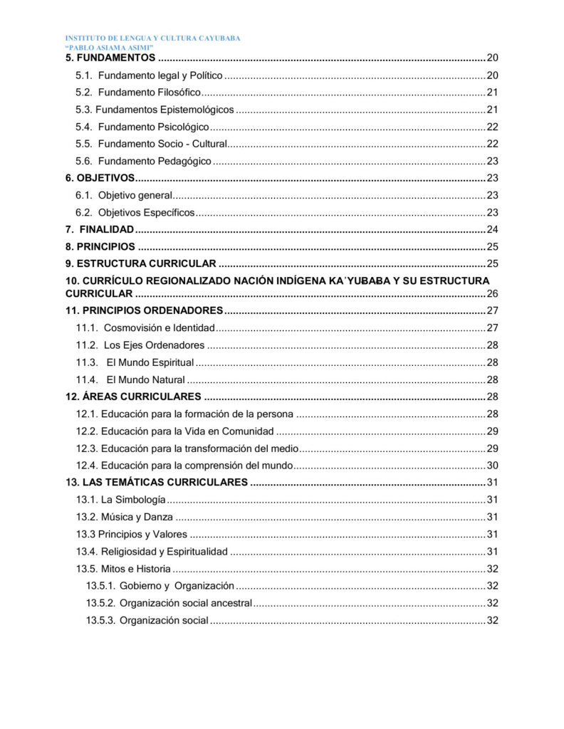 Currículo Regionalizado de la Nación KA’YUBABA (MINEDU) PDF 4 Índice de Currículo Regionalizado de la Nación KA’YUBABA (MINEDU) PDF (2)