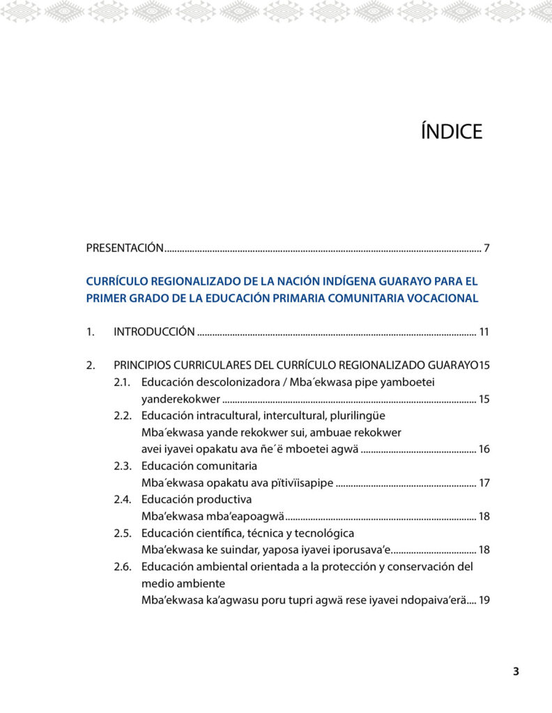 Currículo Regionalizado del Pueblo Indígena GUARAYO (MINEDU) PDF 3 Índice de Currículo Regionalizado del Pueblo Indígena GUARAYO (MINEDU) PDF