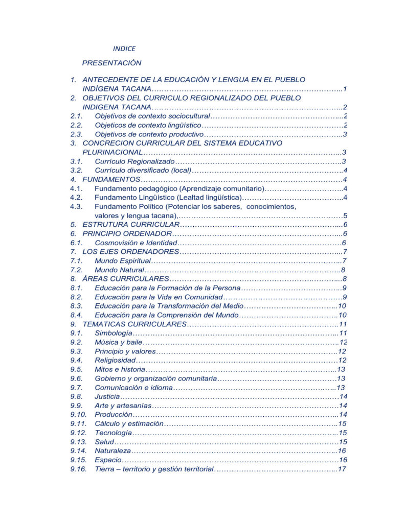 Currículo Regionalizado del Pueblo Indígena TACANA (MINEDU) PDF 3 Índice de Currículo Regionalizado del Pueblo Indígena TACANA (MINEDU) PDF