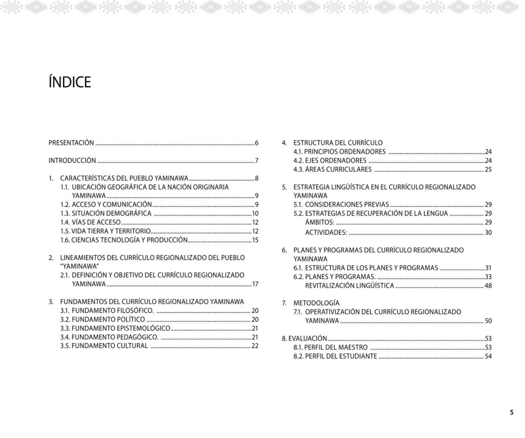 Currículo Regionalizado del Pueblo YAMINAWA (MINEDU) PDF 3 Índice de Currículo Regionalizado del Pueblo YAMINAWA (MINEDU) PDF