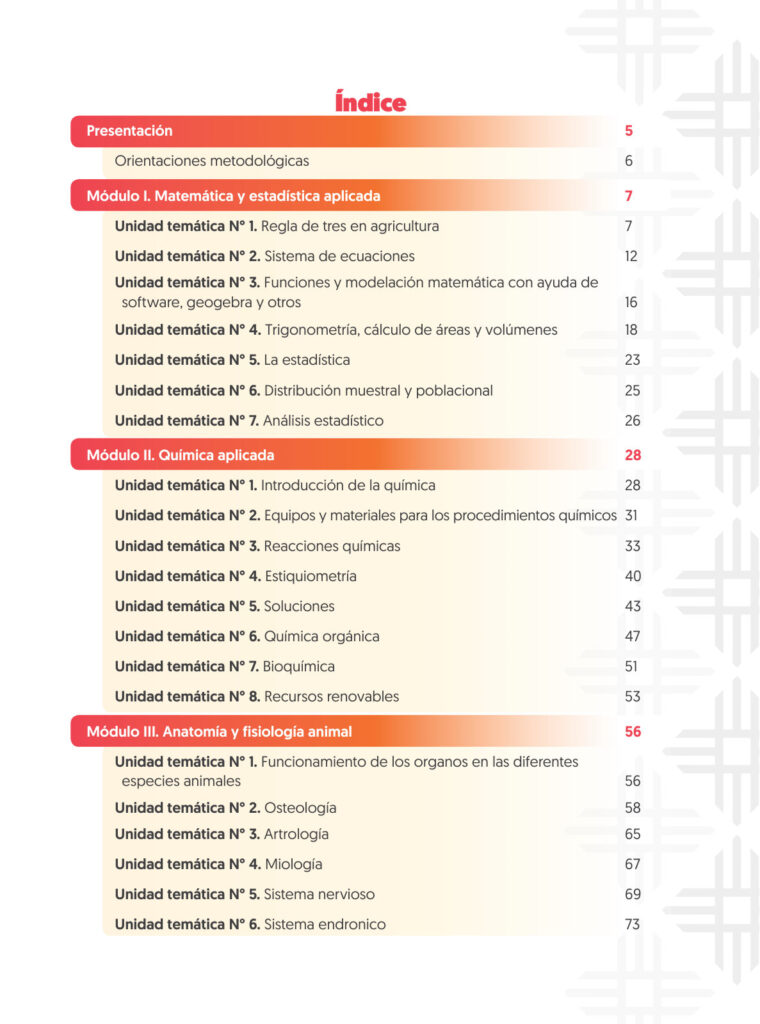 Índice de Guía de Trabajo - Agropecuaria (MINEDU) PDF