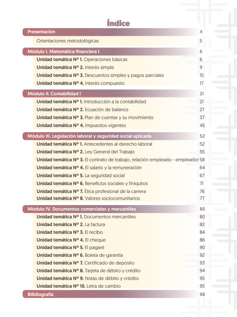 Índice de Guía de Trabajo - Contaduría General (MINEDU) PDF