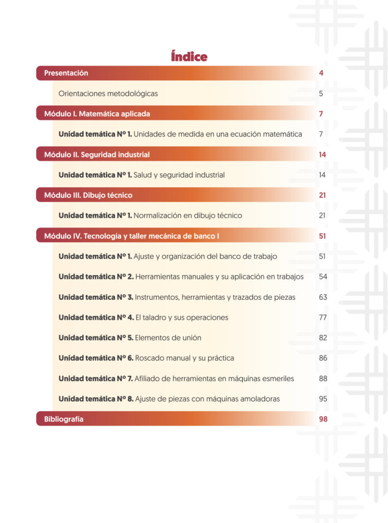 Índice de Guía de Trabajo - Mecánica Industrial (MINEDU) PDF