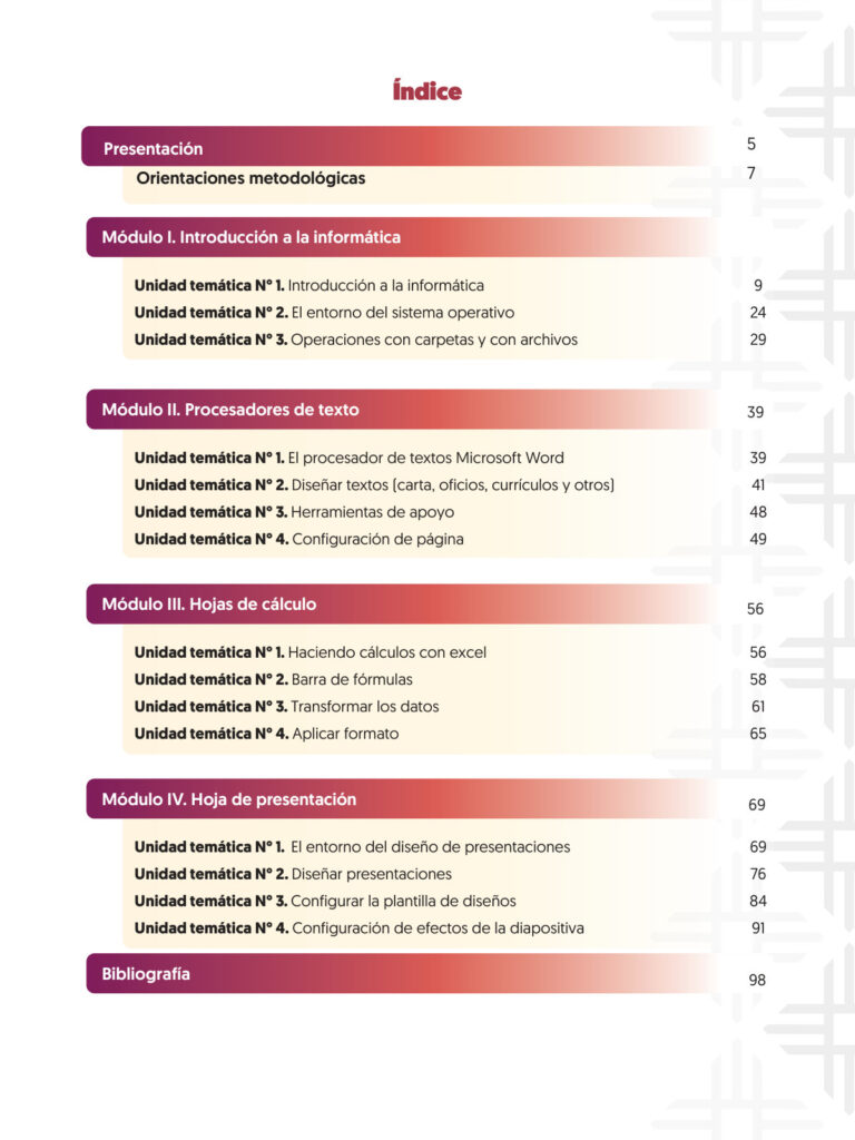 Índice de Guía de Trabajo - Tecnología de la Información Digital (MINEDU) PDF