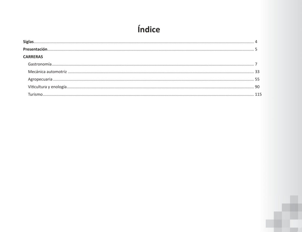 Índice de Planes y Programas - Carreras Técnicas Tecnológicas Productivas con Transitabilidad de Técnico Medio a Técnico Superior (MINEDU) PDF
