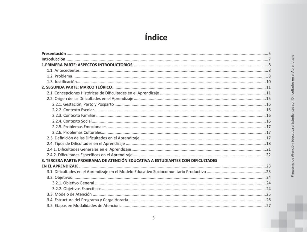 Programa de Atención Educativa a Estudiantes con Dificultades en el Aprendizaje (MINEDU) PDF 3 Índice de Programa de Atención Educativa a Estudiantes con Dificultades en el Aprendizaje (MINEDU) PDF