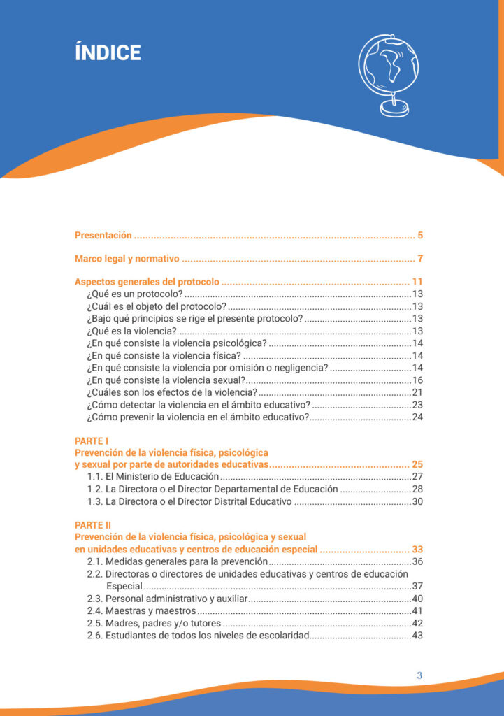 Índice de Protocolo de Prevención, Actuación y Denuncia en Casos de Violencia Física, Psicológica y Sexual (MINEDU) PDF