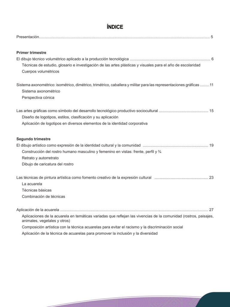 Índice de Texto de Artes Plásticas 4to de Secundaria (MINEDU) PDF