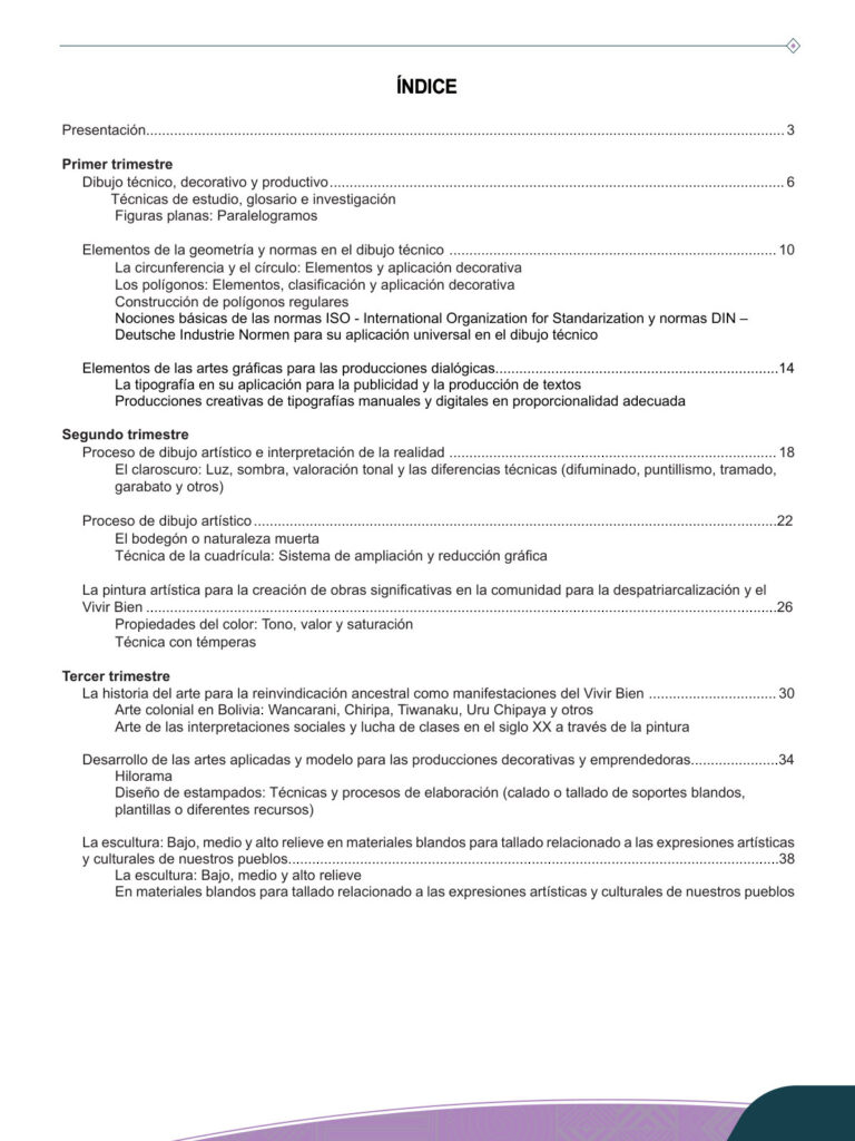 Índice de Texto de Artes Plásticas 2do de Secundaria (MINEDU) PDF