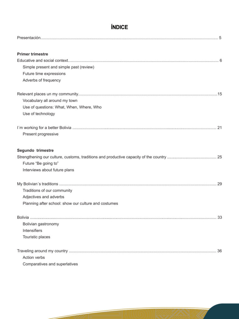 Índice de Texto de Inglés 4to de Secundaria (MINEDU) PDF