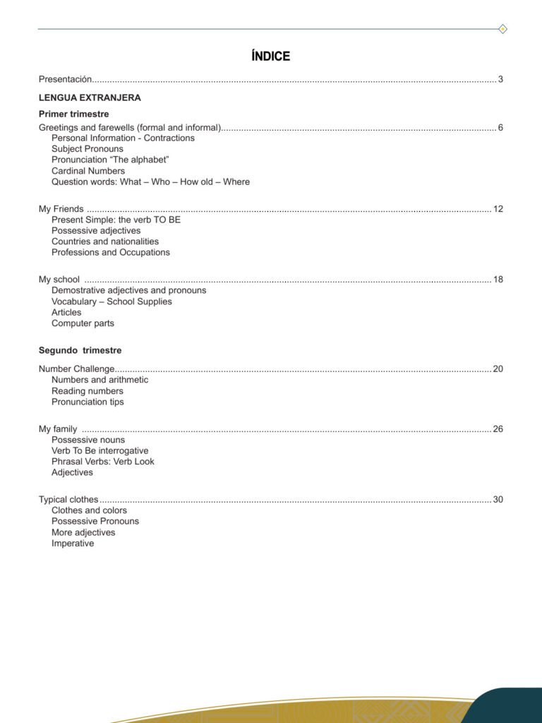 Índice de Texto de Inglés 1ro de Secundaria (MINEDU) PDF