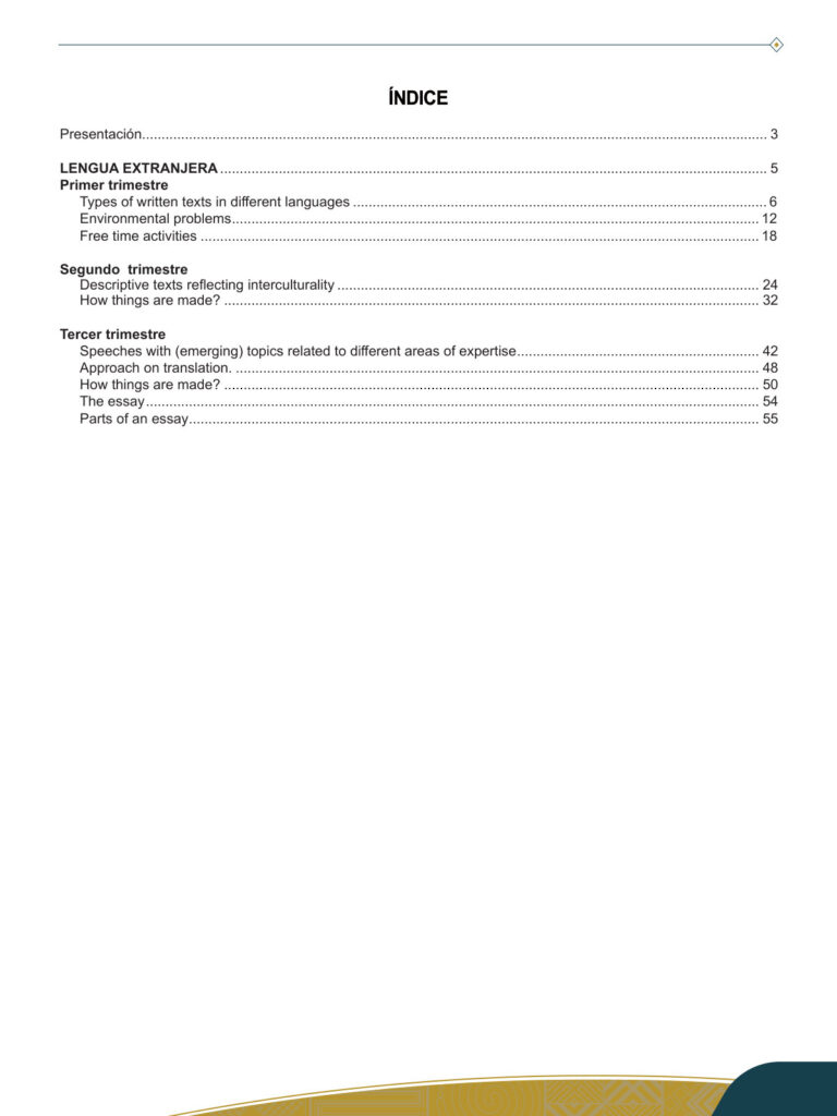 Índice de Texto de Inglés 6to de Secundaria (MINEDU) PDF