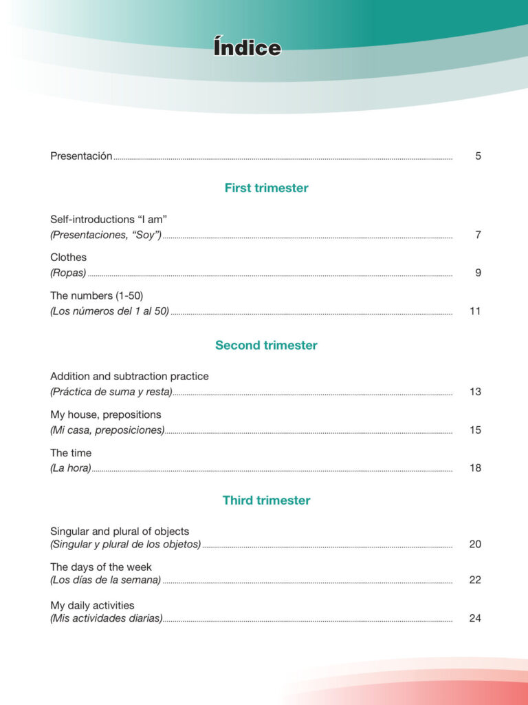 Índice de Texto de Inglés 3ro de Primaria (MINEDU) PDF