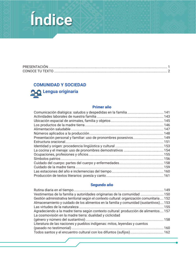 Índice de Texto para Maestros Lengua Originaria 4to de Secundaria (MINEDU) PDF