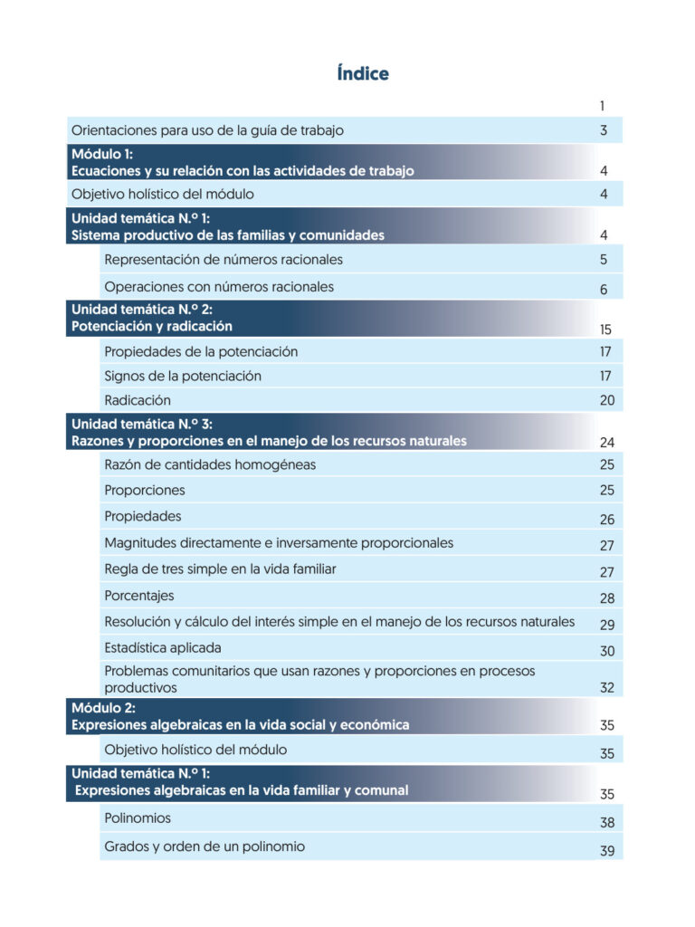 Índice de Texto de Matemática - Aprendizajes Aplicados (MINEDU) PDF