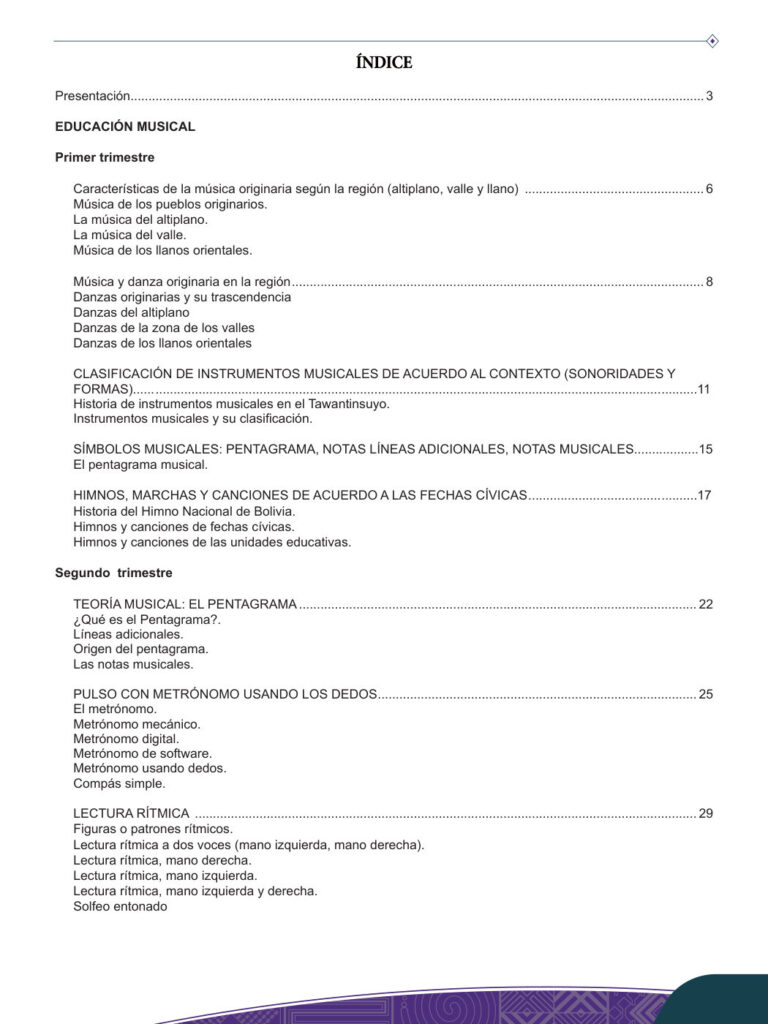 Texto de Música 1ro de Secundaria (MINEDU) PDF 3 Índice de Texto de Música 1ro de Secundaria
