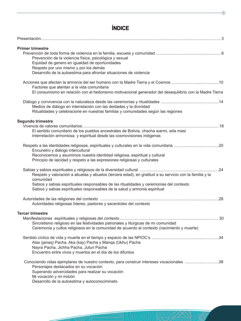 Índice de Texto de Valores y Religiones 2do de Secundaria (MINEDU) PDF